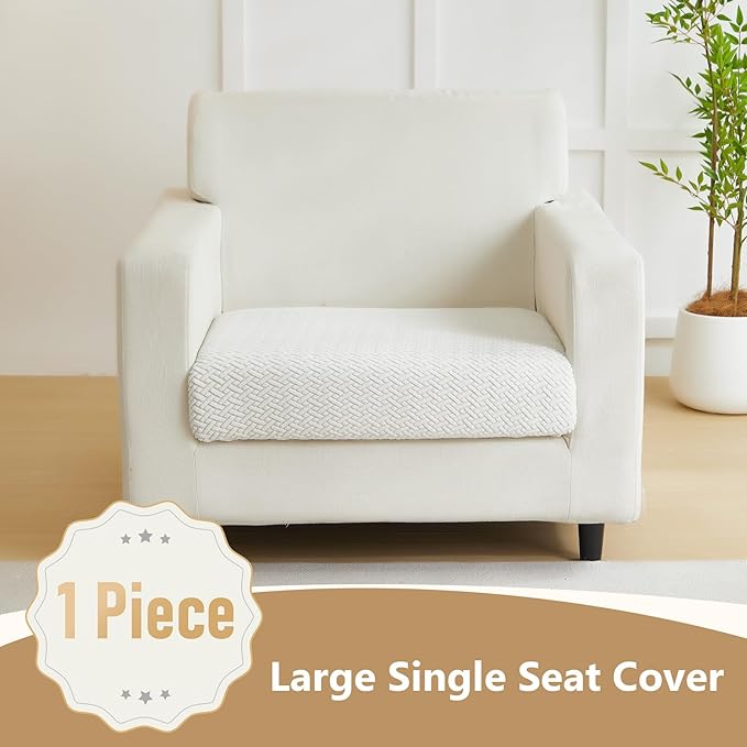 Couch Cushion Covers for Sofa Couch Covers Wear-Resistant Universal Sofa Cover Washable Stretch for Sectional Slipcovers (Texture-Cream White,Large Single Seat Cover)