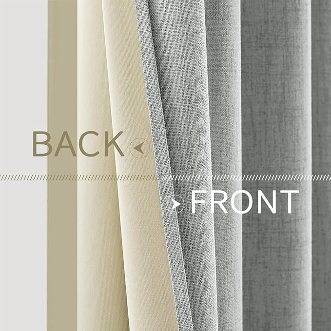 MIULEE 100% Blackout Linen Curtains for Bedroom Thermal Insulated Glacier Gray Grommet Room Darkening Curtains & Drapes for Living Room Nursery 52 x 108 Inch (2 Panels)