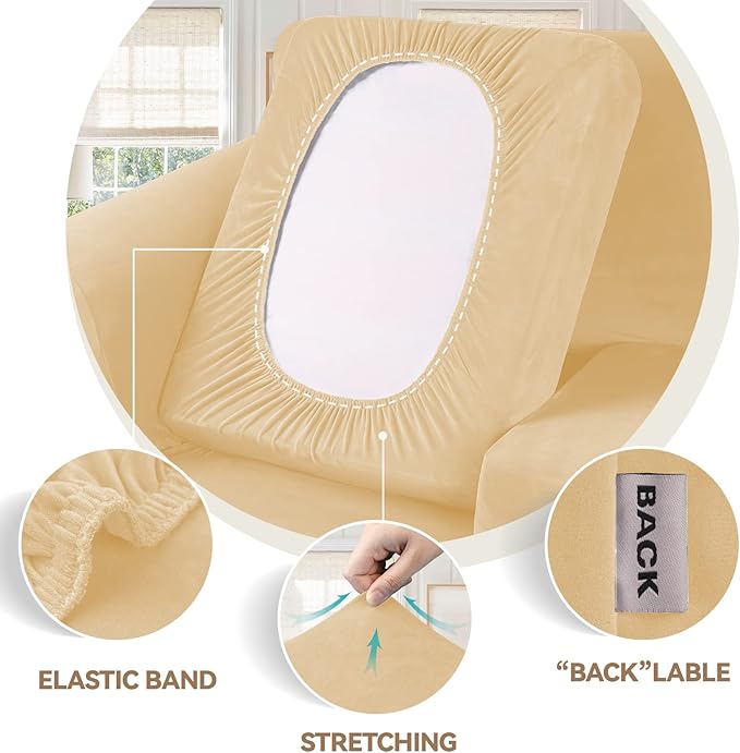 WEERRW Velvet Couch Covers for 2 Cushion Couch Sofa - High Stretch Luxury Velvet Plush 3 Pieces Sofa Slipcovers with Elastic Bottom, Furniture Protector for Pets, Machine Washable, Champagne, Medium