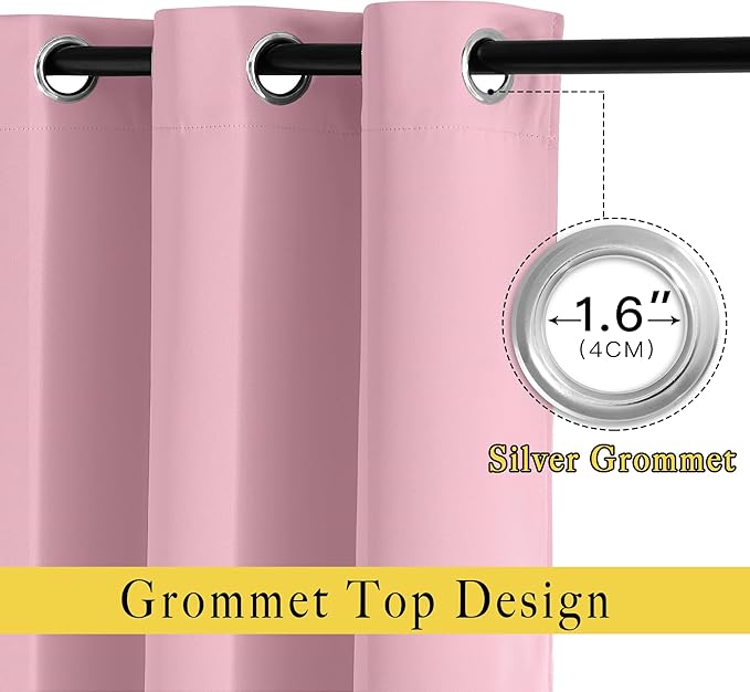 NICETOWN Room Darkening Bedroom Curtains 63 inches Long, Window Treatment Thermal Insulated Solid Grommet Voice Reducing Drapes for Kids Room, Crystal Pink, Set of 2, W46 x L63