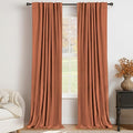 100% Blackout Shield Linen Blackout Curtains for Bedroom 90 Inches Long, Back Tab/Rod Pocket Living Room Drapes, Thermal Insulated Blackout Curtains 2 Panels Set, 50" W x 90" L, Burnt Orange