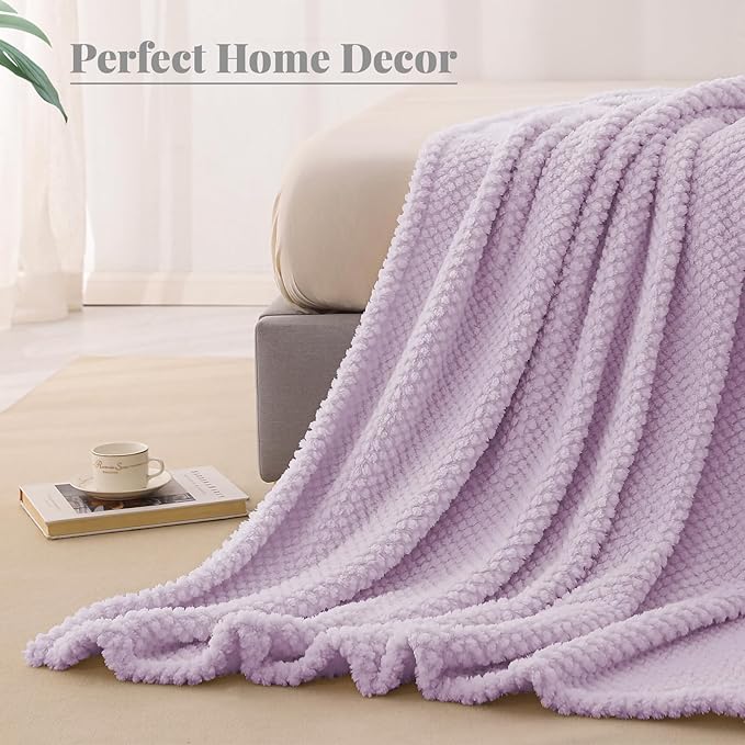 Whale Flotilla Twin Size Fuzzy Fleece Blanket for Bed, 60x80 Inch Fluffy Warm Soft Jacquard Blankets for All Season, Lightweight and Cozy, Lilac