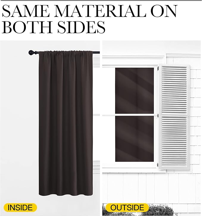 NICETOWN Kitchen Curtains, Toffee Brown, 34" x 40", Set of 2, Short Blackout Drapes, Thermal Insulated Rod Pocket Window Treatment Draperies for Nursery