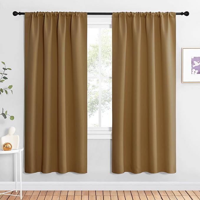NICETOWN Blackout Curtains for Living Curtains, Gold Brown, 1 Pair, 34-inch W x 72-inch L, Home Decorations Thermal Insulated Solid Pole Top Blackout Drapes for Living Room