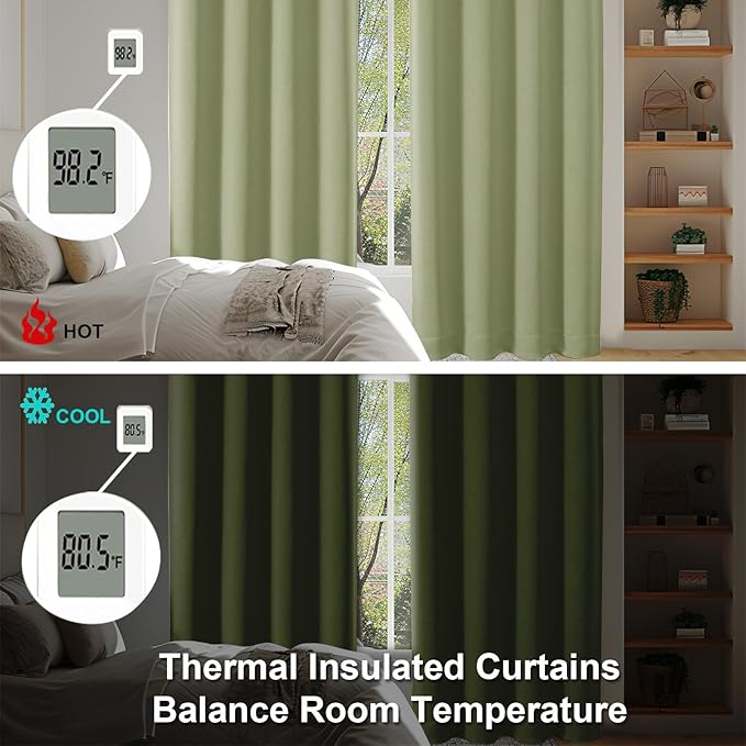Simplebrand Ava Sage Green Blackout Curtains for Bedroom 90 Inches Long 2 Panels Set, Solid Privacy Energy Saving Living Room Window Treatment Curtains Blackout Drapes, W50 x L90 Inch, Sage Green