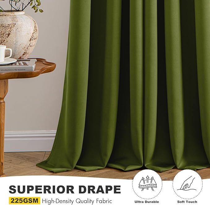 MIULEE Bedroom Blackout Curtains Thermal Insulated Room Darkening Drapes for Living Room Kitchen Grommet Top Light Blocking Window Treatment Curtains, 40 x 54 Inches Long, 2 Panels, Light Olive Green