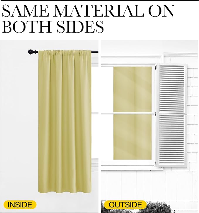 NICETOWN Kitchen Curtains, Short Blackout Curtains & Drapes, Paler Yellow, 34 in x 45 in (W x L), Set of 2, Thermal Insulated Rod Pocket Window Treatment Draperies for Nursery