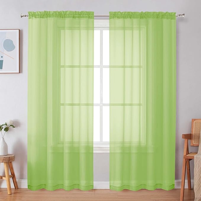 Simplebrand Lime Sheer Curtains 63 Inch Length 2 Panels, Rod Pocket Solid Color Window Sheer Curtain Panels, Elegant Curtains & Drapes for Living Room, Bedroom 2 Panels (Ivory, 42" W x 63" L)