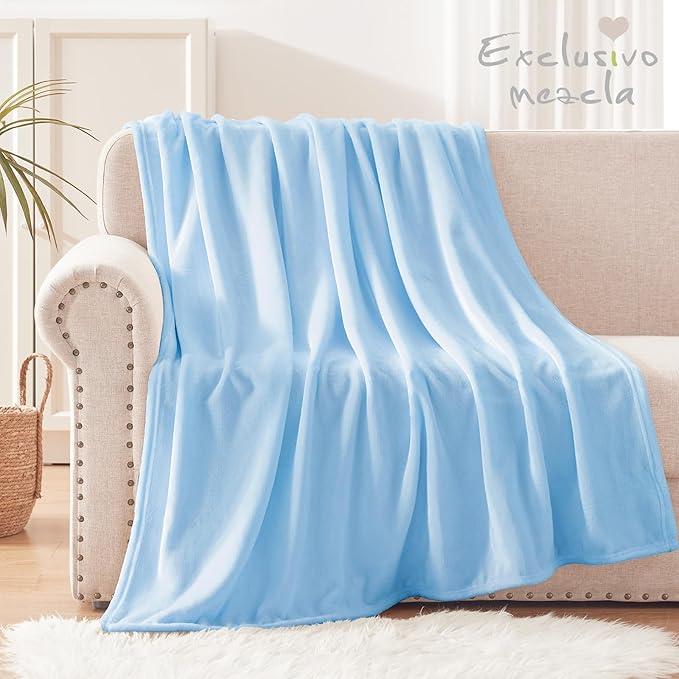Exclusivo Mezcla Fleece Ice Blue Throw Blanket for Couch, Sofa, Super Soft and Warm Blankets, All Season, Cozy, Plush, Lightweight, 50x60 Inches