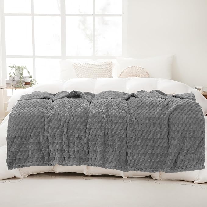 Puncuntex Grey Throw Blanket 60"×80" inches Fuzzy 3D Jacquard Decorative Flannel Fleece Super Soft Plush Cozy Blanket for Couch Sofa Chair Lightweight