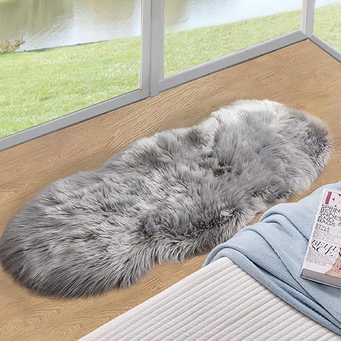 ORINOVA Light Grey Furry Washable Area Rugs for Living Room Faux Sheepskin Shaggy Fur Nursery Rug for Bedroom Cute Room 2x4 Rug