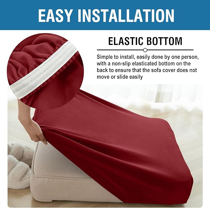 Couch Cover Stretch Velvet Sofa Cushion Cover 1-Piece - Elastic Washable Slipcover for Seat or Backrest, Couch Seat Covers for Sofas (Christmas Red)