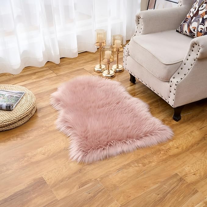 EasyJoy Ultra Soft Fluffy Shaggy Area Rug Faux Fur Rug Chair Cover Seat Pad Fuzzy Area Rug for Bedroom Floor Sofa Living Room (2 x 3 ft Sheepskin, Pink)