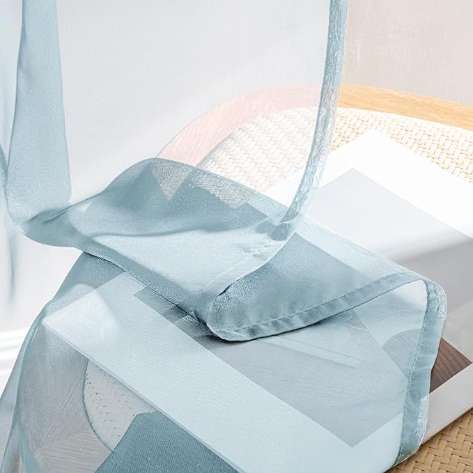 MIULEE Sky Blue Sheer Curtains 96 Inches Long, 4 Panels Set, Light Filtering Rod Pocket Voile Drapes for Living Room and Bedroom, Airy Soft Fabric Window Treatments, 42 x 96 Inches