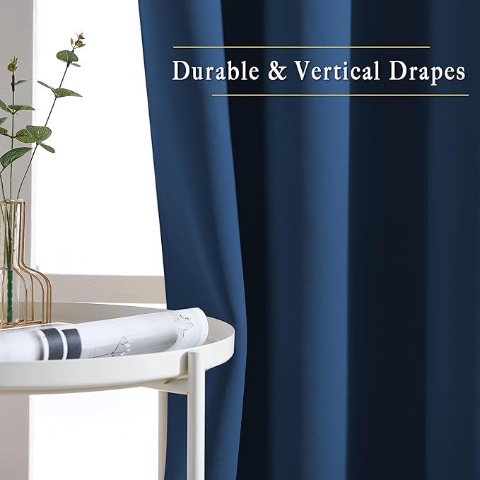 NICETOWN Blackout Living Room Curtains Extra Wide, Triple Weave Grommet Top Thermal Insulated Window Treatment Light Blocking Panels for Patio/Porch (Moroccan Blue, W80 x L84, Set of 2)