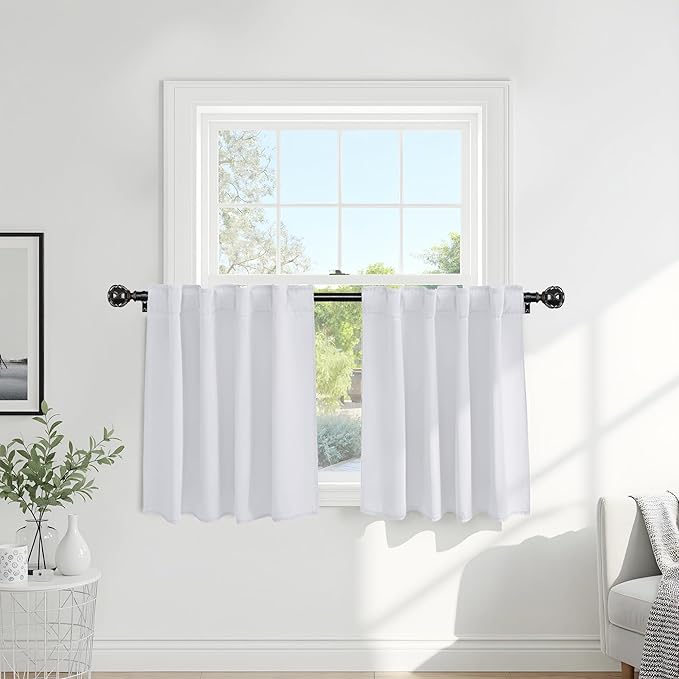 PONY DANCE Room Darkening Curtains for Small Winow Lower Portion Decor Energy Saving Drapes for Kitchen Bedroom Bathroom Downstairs Window RV Curtains, W 34 x L 30, Pure White, 2 Panels