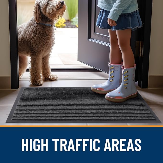 OLANLY Front Door Mat Indoor Outdoor Entrance, Waterproof Heavy Duty Doormat, Fade Resistant, Low Profile, Easy Clean Patio Porch Welcome Floor Mats for Entry, 47x30, Charcoal Grey
