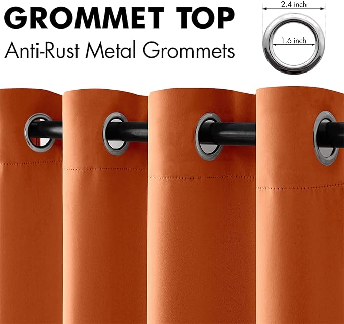 MIULEE 2 Panels Orange Blackout Curtains Room Darkening Thermal Insulated Fall Drapes Solid Window Treatment Set Grommet Top Light Blocking Curtain for Living Room/Bedroom 42x84 inch