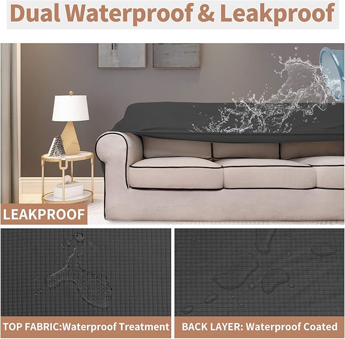Easy-Going 100% Waterproof Oversized Chair Couch Cover, Dual Waterproof Sofa Cover, Stretch Jacquard Sofa Slipcover, Leakproof Furniture Protector for Kids, Pets, Dog and Cat, Dark Gray