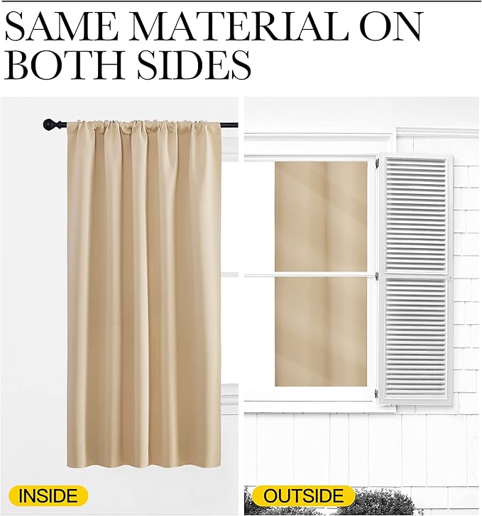 NICETOWN Room Darkening Curtains for Bedroom - Home Decoration Privacy Protection Thermal Insulated Solid Drapes/Draperies for Large Window (Biscotti Beige, Set of 2, 52 x 84 inches)