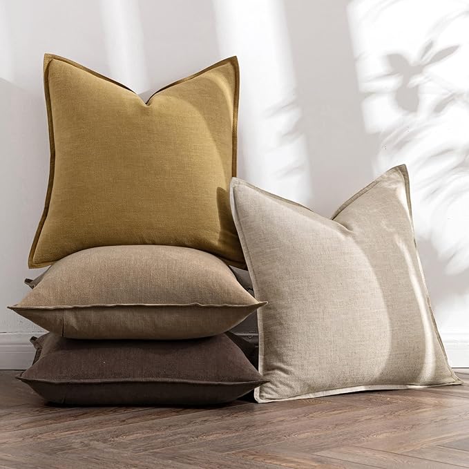 MIULEE Neutral Gold/Brown Linen Pillow Covers Pack of 4 Decorative Natural Throw Pillow Covers Soft Accent Boho Farmhouse Couch Pillowcases Modern Spring Decors for Living Room Bed Sofa 20x20 Inch