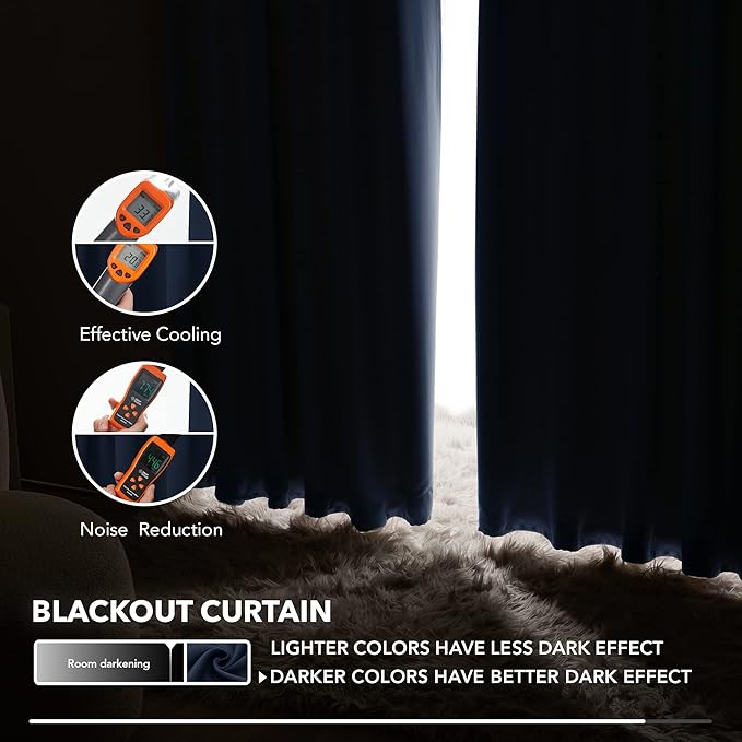 Deconovo Solid Back Tab and Rod Pocket Curtains Blackout Curtains Thermal Insulated Drapes Room Darkening Curtains for Living Room 52Wx84L Inch Navy Blue 2 Panels