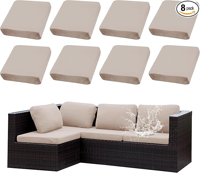 Outdoor Cushion Covers Set,8PCS Patio Furniture Couch Seat Slipcovers, Replacement for Sofa Sectional Chair(Cover，Only)
