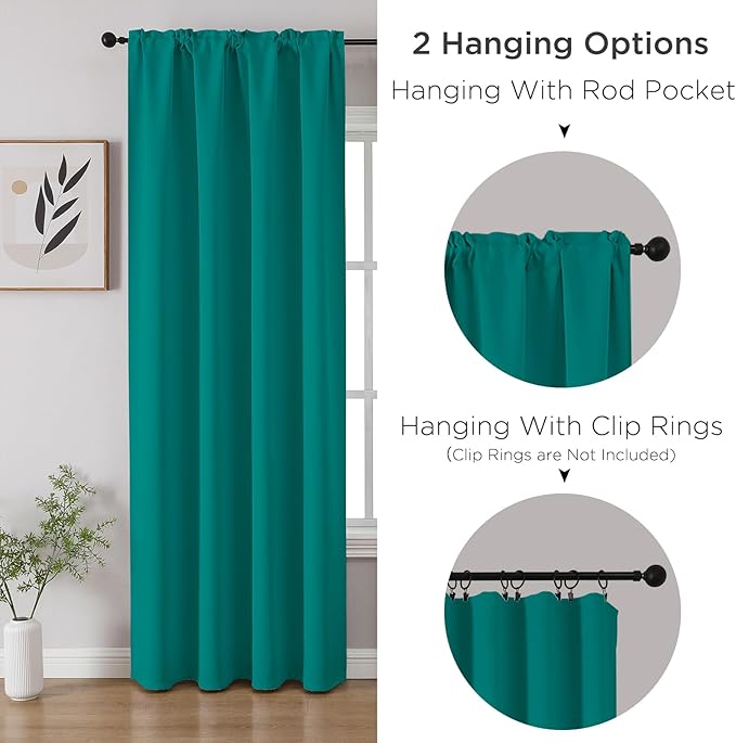 CUCRAF Turquoise Blackout Curtains Customize, Rod Pocket Room Darkening Curtain for Bedroom Living Room, Thermal Insulated Window Drapes 1 Panel (Custom Size, Color)