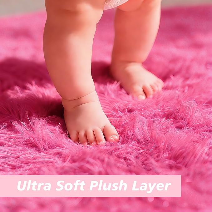 Shag Area Rug for Bedroom 4x6,Fluffy Area Rugs for Living Room,Soft Fuzzy Rug Non-Shedding Indoor Plush Carpet for Kids Bedroom Nursery Dorm Home Decor,Hot Pink