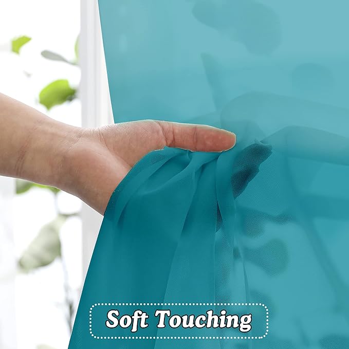 OVZME Turquoise Sheer Curtains 63 Inches Length 2 Panels, Light Filtering Treatment Window Drapes for Living Room Bedroom, Each 42Wx63L