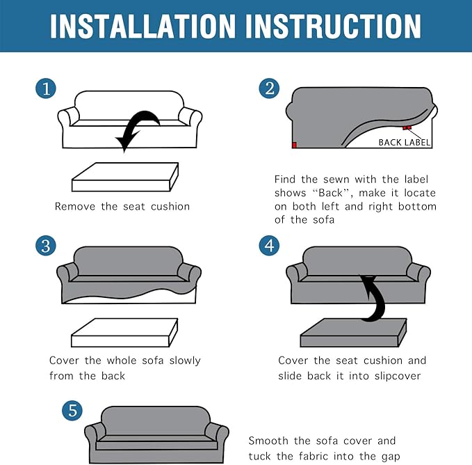 H.VERSAILTEX High Stretch Chair Cover Chair Slipcover 2 Piece Couch Shield Furniture Cover/Protector Soft with High Spandex Jacquard Checked Pattern Fabric (Chair, Dusty Blue)