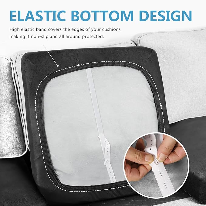 Leather Look Couch Cushion Covers Sofa Seat Slipcovers Sets Couches Furniture Protector for Sectional Armchair Loveseat Pets Kids Stretch Spandex Fabric (2 Cushion Sofa, Dark Grey)