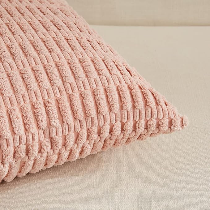 Fancy Homi 4 Packs Boho Pink Decorative Throw Pillow Covers 14x14 Inch for Living Room Couch Bed Sofa, Rustic Modern Farmhouse Home Decor, Soft Plush Corduroy Cute Square Cushion Case 35x35 cm