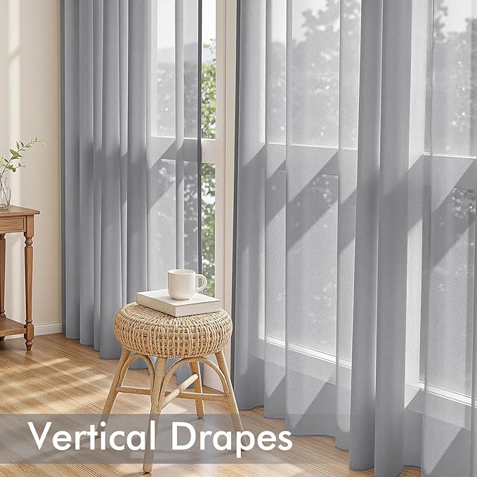 MIULEE Dark Grey Sheer Curtains 63 Inches Long, 4 Panels Set, Rod Pocket Light Filtering Window Drapes for Bedroom and Living Room, Elegant Airy Fabric, 42 x 63 Inches