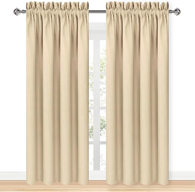 DWCN Blackout Curtains Room Darkening Thermal Insulated Bedroom Curtains Window Curtain Panels, 38 x 84 inches Long, Set of 2 Beige Rod Pocket Drapes