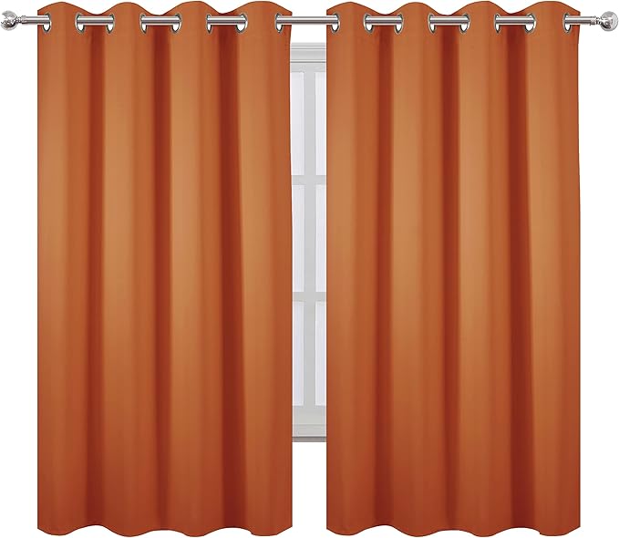 LEMOMO Orange Blackout Curtains 66 x 63 Inch Length/Set of 2 Curtain Panels/Thermal Insulated Room Darkening Blackout Curtains for Bedroom