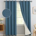 Yakamok Dusty Blue Linen Curtains 100% Blackout 96 Inches Long,Room Darkening Textured Drapes for Living Room Thermal Grommet Bedroom Curtains 2 Panels with White Liner