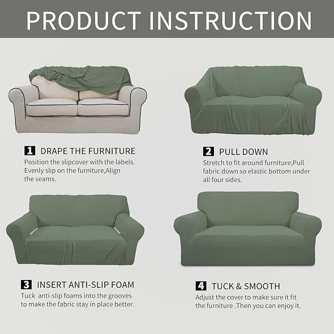 Easy-Going Stretch Oversized Chair Sofa Slipcover 1-Piece Couch Sofa Cover Furniture Protector Soft with Elastic Bottom for Kids Spandex Jacquard Fabric Small Checks Greyish Green