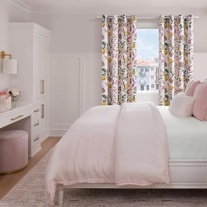 Topfinel Extra Long 108 Inches Curtains for Large Window Funky Baby Pink Tall Light Blocking Floral Hummingbird Fancy Coquette Preppy Curtains Grommet Microfiber High Ceiling Curtains 2 Panels 9FT