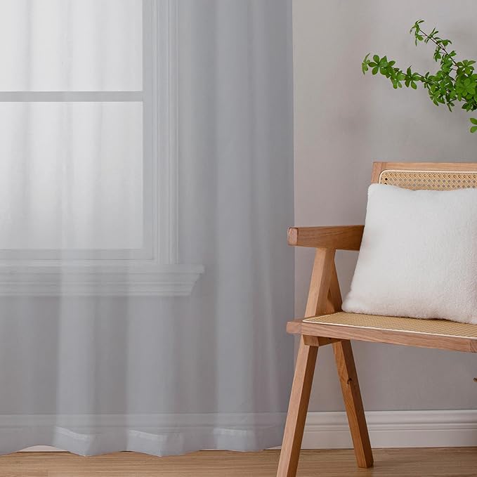 Chyhomenyc Light Grey Sheer Curtains 120 Inches Long - Light Filtering Voile Extra Long Panel Drapes for Floor to Ceiling Window, Elegant Soft Living Room Curtains, Each 42Wx120L Inch, 10FT, 2 Panels