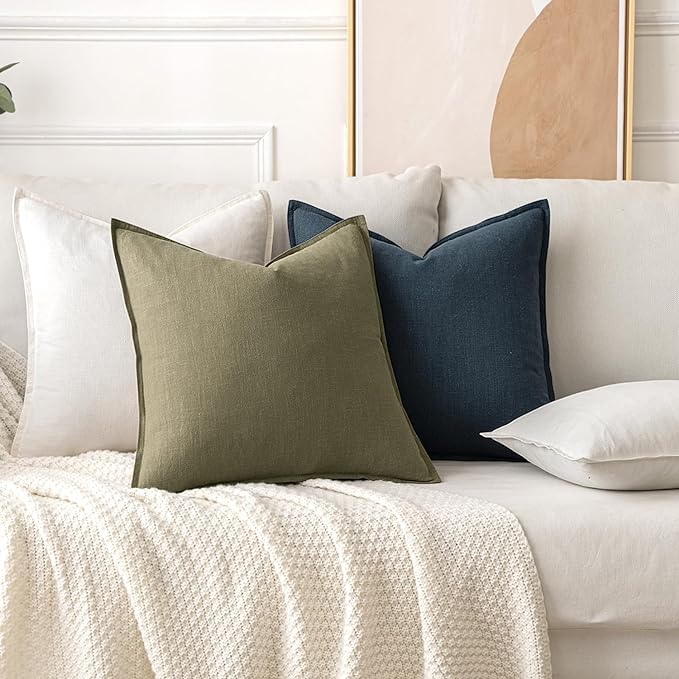 MIULEE Decorative Linen Euro Sham Pillow Covers 24x24 Navy Blue Boho Farmhouse Neutral Couch Throw Pillows for Bed Pack of 2 Accent Coastal Modern Pillowcase Summer Sofa Livingroom Home Decor