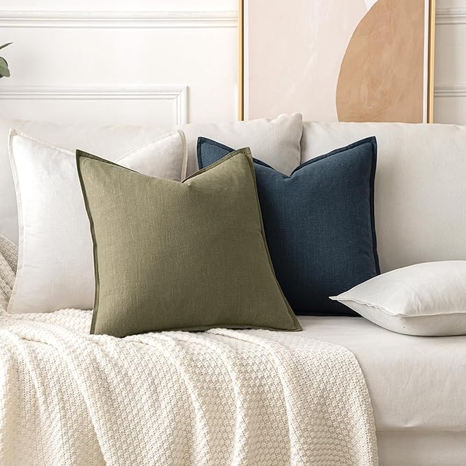 MIULEE Decorative Linen Pillow Covers 20x20 Inch Cream White Boho Farmhouse Neutral Couch Throw Pillows for Bed Pack of 2 Accent Modern Pillowcase Sofa Livingroom Home Decor