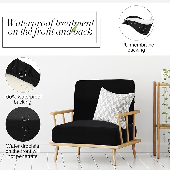 Newwiee 8Pcs Patio Cushion Covers Stretch Outdoor Cushion Cover Replacement for Patio Furniture Sofa Couch Slipcovers, Soft Flexibility Washable Furniture Protector(Waterproof Pure,Black)
