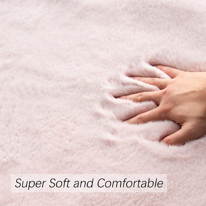 ORINOVA Pink Fluffy Round Rugs 6ft Large Circle Washable Faux Rabbit Shaggy Fur Rugs for Bedroom Living Room Nursery Rug Home Décor