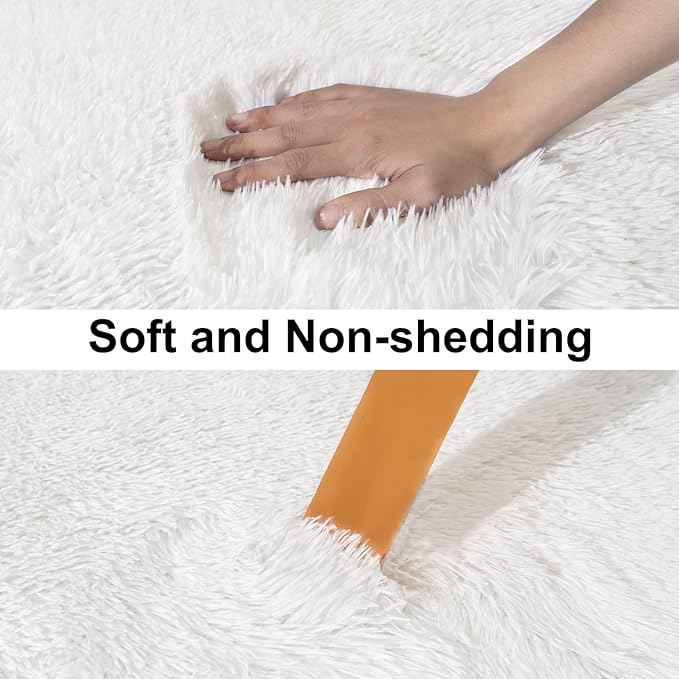 Ultra Soft Runner Rugs for Bedroom Hallways with Upgraded Non-Slip Rubber Backing & Thick Memory Sponge, 2x6 Feet Fluffy Shag Throw Area Rug for Bedside Dorm Cream