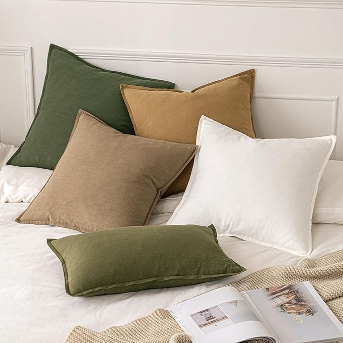 MIULEE Decorative Linen Euro Sham Pillow Covers 26x26 Dark Olive Green Boho Farmhouse Neutral Spring Couch Throw Pillows for Bed Pack of 2 Accent Modern Pillowcase Sofa Livingroom Home Decor