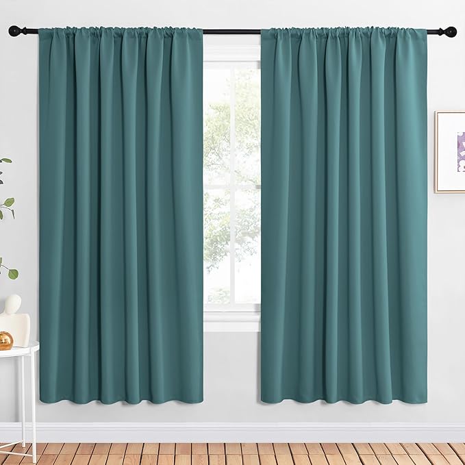 NICETOWN Bedroom Window Curtain Panels, Sea Teal, 2 Panels, 62 in x 72 in (W x L), Window Treatment Thermal Insulated Rod Pocket Room Darkening Curtains/Drapes for Patio Door