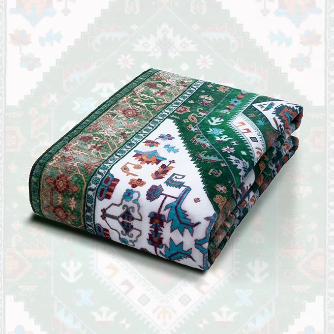 SERISSA Area Rug 3x5 Boho Rugs for Bedroom, Washable Non-Slip Living Room Rug, Ultra Soft Print Distressed Vintage Green White Rug Low-Pile Throw Carpet for Entry Kitchen Bedroom Nursery Dorm Decor