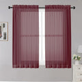OWENIE Sheer Curtains, 45" Long Light Filtering Tiers for Kitchen, Bedroom, 2 Panels, Cafe Curtains for Small Window, 42" W x 45" L, Burgundy