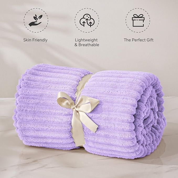 BEDELITE Fleece Throw Blanket for Couch – 3D Ribbed Jacquard Soft and Warm Decorative Fuzzy Blanket – Cozy, Fluffy, Plush Lightweight Pastel Lilac Throw Blankets for Bed, Sofa, 50x60 inches